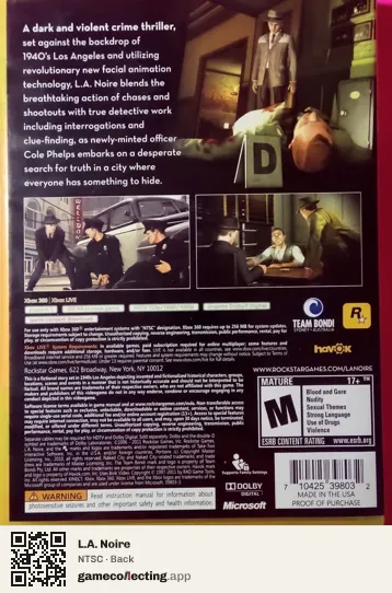 L.A. Noire Xbox 360, NTSC box back