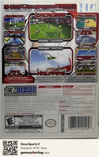 Deca Sports 3 Nintendo Wii, NTSC box back