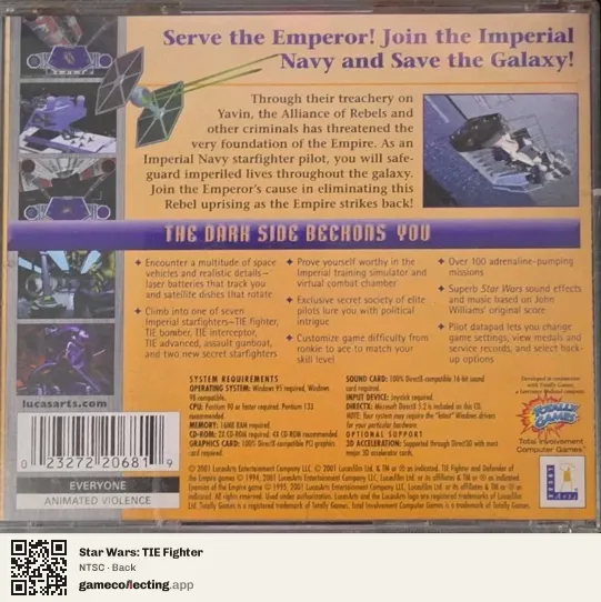 Star Wars: TIE Fighter Computer, NTSC box back