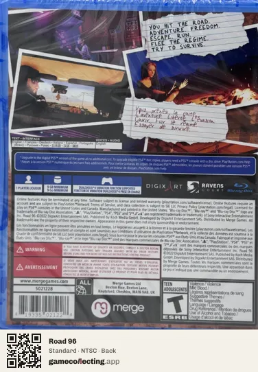 Road 96 PlayStation 4, NTSC box back