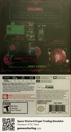 Space Warlord Organ Trading Simulator Nintendo Switch, NTSC box back