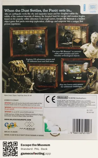 Escape the Museum Nintendo Wii, PAL box back