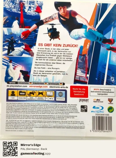 Mirror's Edge PlayStation 3, Germany box back