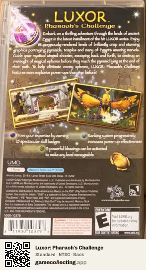 Luxor: Pharaoh's Challenge PlayStation Portable, NTSC box back