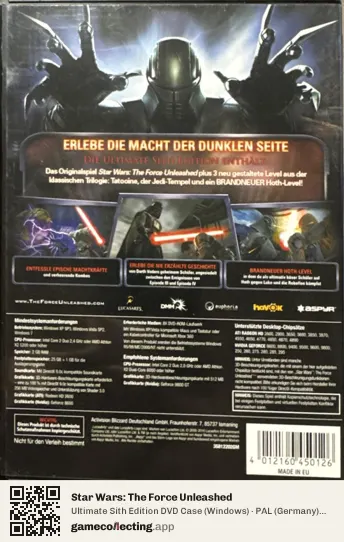 Star Wars: The Force Unleashed Computer, Germany box back