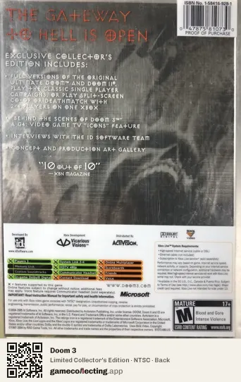 Doom 3 Xbox, NTSC box back