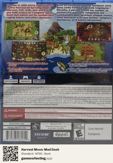 Harvest Moon: Mad Dash PlayStation 4, NTSC box back