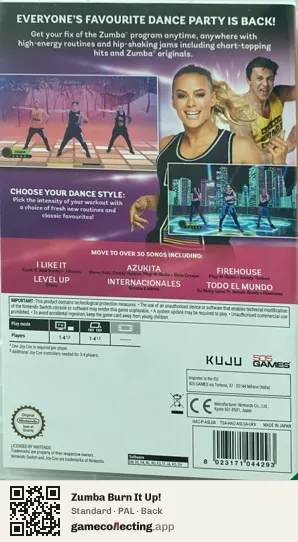 Zumba Burn It Up! Nintendo Switch, PAL box back