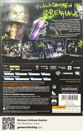 Batman: Arkham Asylum Computer, Germany box back