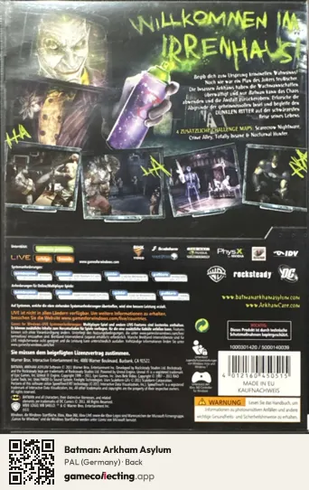 Batman: Arkham Asylum Computer, Germany box back