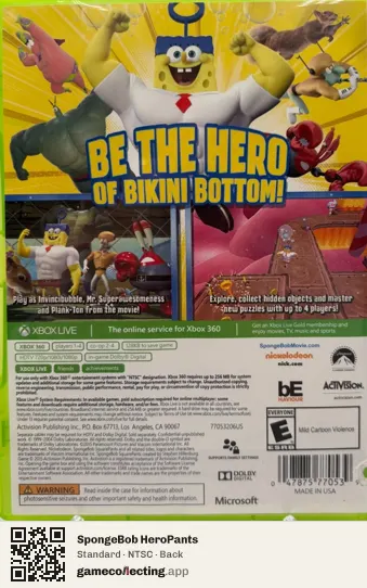 SpongeBob HeroPants Xbox 360, NTSC box back
