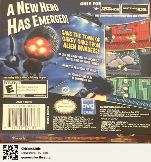 Chicken Little Game Boy Advance, NTSC box back