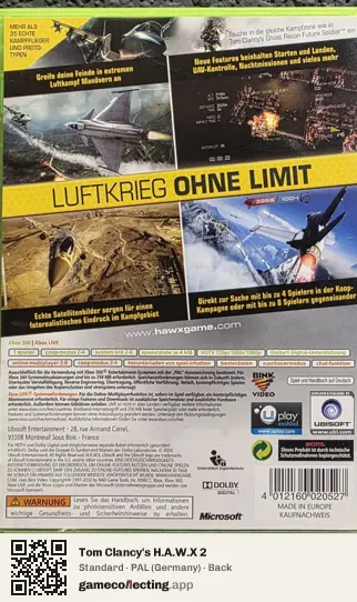 Tom Clancy's H.A.W.X 2 Xbox 360, Germany box back