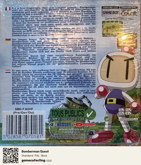 Bomberman Quest Game Boy Color, PAL box back