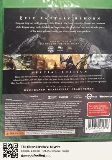The Elder Scrolls V: Skyrim Xbox One, Australia box back