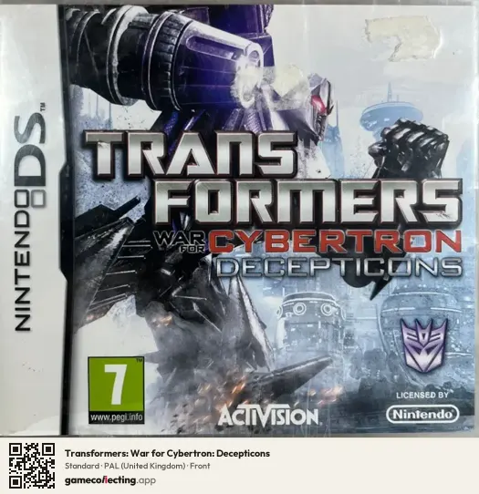 Transformers: War for Cybertron: Decepticons Nintendo DS, United Kingdom box front