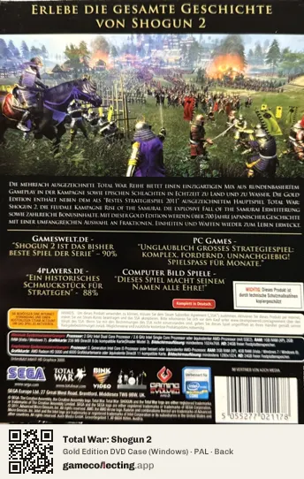 Total War: Shogun 2 Computer, PAL box back