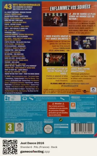 Just Dance 2016 Nintendo Wii U, France box back