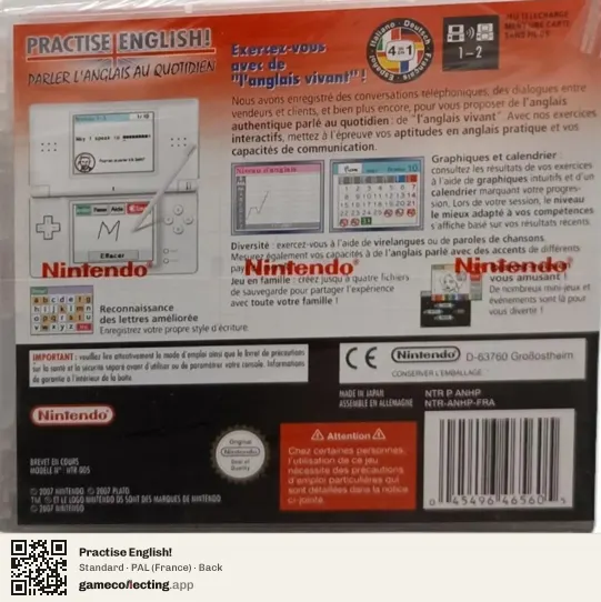 Practise English! Nintendo DS, France box back