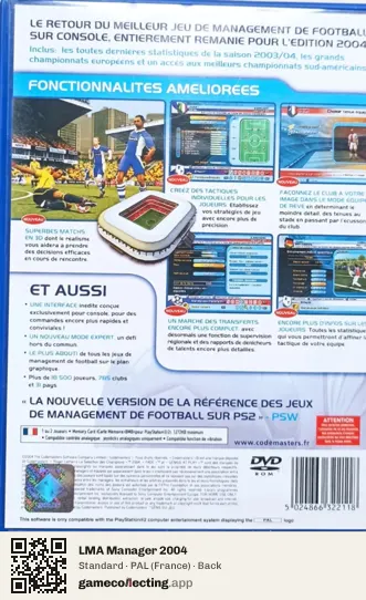 LMA Manager 2004 PlayStation 2, France box back