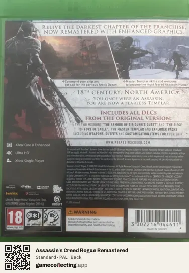 Assassin's Creed Rogue Remastered Xbox One, PAL box back