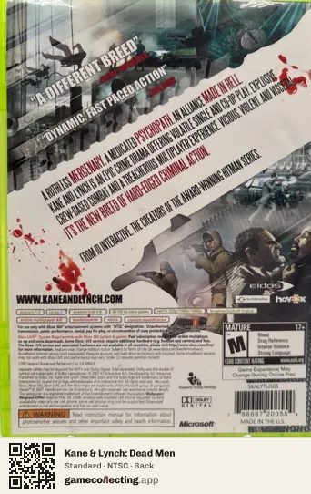 Kane & Lynch: Dead Men Xbox 360, NTSC box back