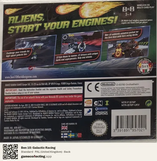 Ben 10: Galactic Racing Nintendo DS, United Kingdom box back