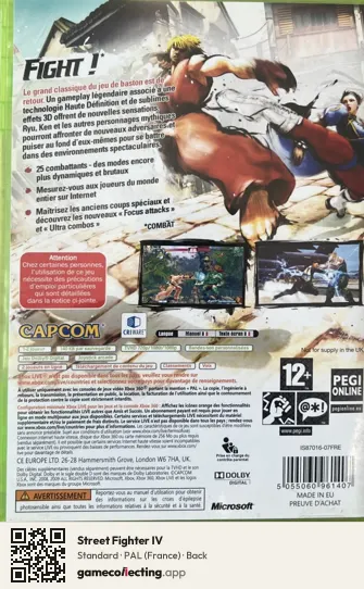 Street Fighter IV Xbox 360, France box back