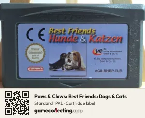 Paws & Claws: Best Friends: Dogs & Cats Game Boy Advance, PAL cartridge label