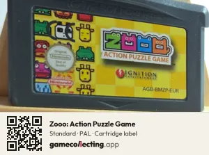 Zooo: Action Puzzle Game Game Boy Advance, PAL cartridge label