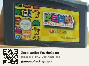Zooo: Action Puzzle Game Game Boy Advance, PAL cartridge label