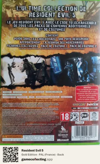 Resident Evil 5 Xbox 360, France box back