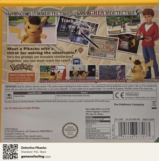 Detective Pikachu Nintendo 3DS, PAL box back