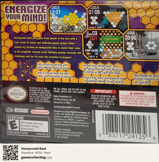 Honeycomb Beat Nintendo DS, NTSC box back
