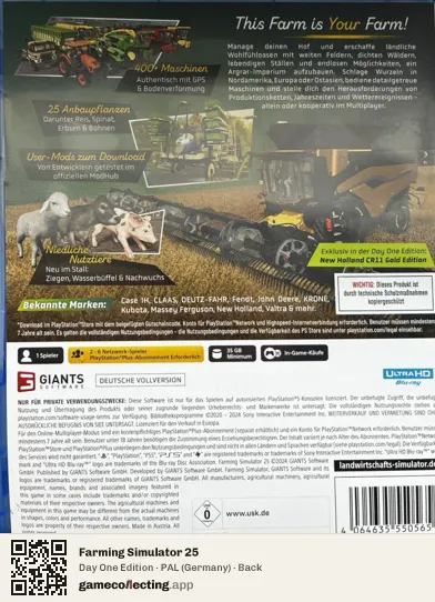 Farming Simulator 25 PlayStation 5, Germany box back