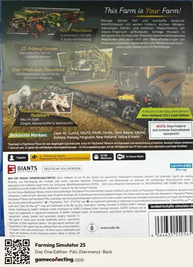 Farming Simulator 25 PlayStation 5, Germany box back