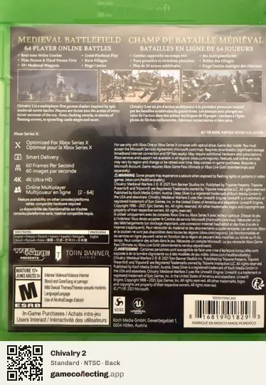 Chivalry 2 Xbox Series X, NTSC box back