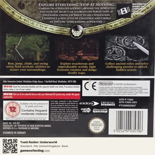 Tomb Raider: Underworld Nintendo DS, United Kingdom box back