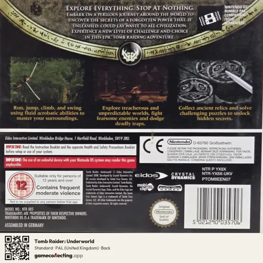 Tomb Raider: Underworld Nintendo DS, United Kingdom box back