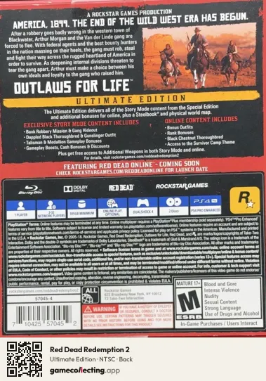 Red Dead Redemption 2 PlayStation 4, NTSC box back