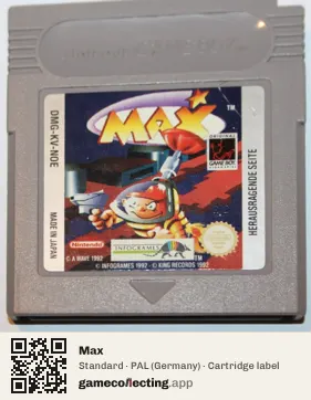 Max Game Boy, PAL cartridge label