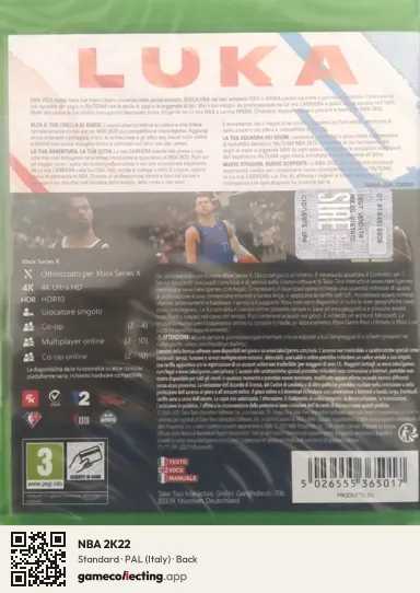 NBA 2K22 Xbox Series X, Italy box back