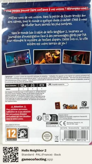 Hello Neighbor 2 Nintendo Switch, France box back