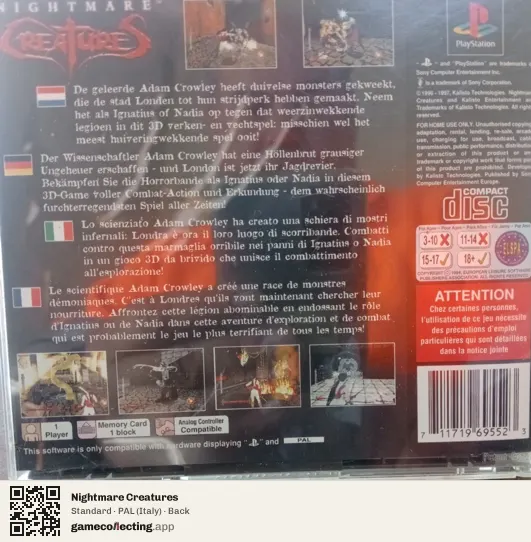 Nightmare Creatures PlayStation, Italy box back