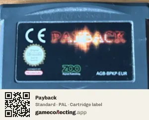 Payback Game Boy Advance, PAL cartridge label