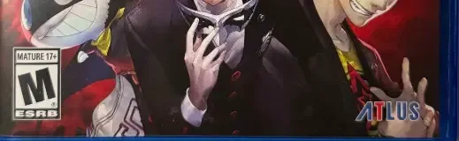 Persona 5, the ESRB box on its front