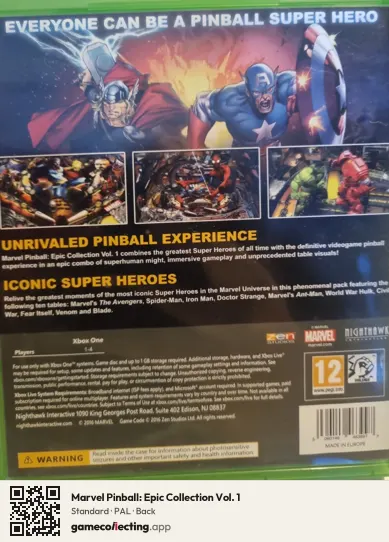 Marvel Pinball: Epic Collection Vol. 1 Xbox One, PAL box back