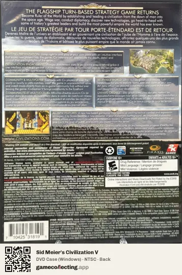 Sid Meier's Civilization V Computer, NTSC box back