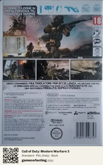 Call of Duty: Modern Warfare 3 Nintendo Wii, Italy box back
