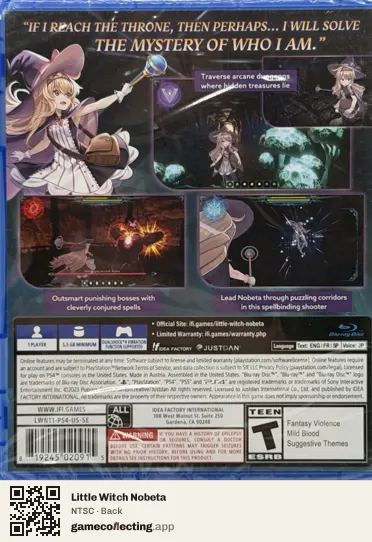 Little Witch Nobeta PlayStation 4, NTSC box back